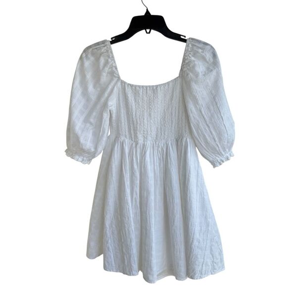 White Cotton Babydoll CottageCore Puff Sleeves Dress- SZ S - Picture 2 of 3